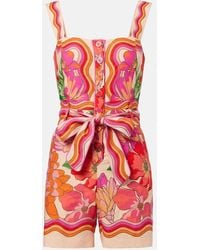 FARM Rio - Spring Affair Printed Linen-Blend Romper - Lyst