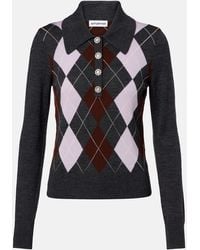 Self-Portrait - Argyle Wool Polo Sweater - Lyst