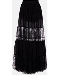 Chloé - Lace-Trimmed Tiered Silk Maxi Skirt - Lyst