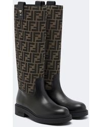 Fendi - Filo Canvas And Leather Knee-High Boots - Lyst