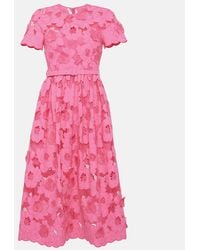 Self-Portrait - Cotton-Blend Lace Midi Dress - Lyst
