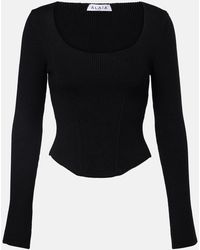 Alaïa - Top Corset En Laine Melangee - Lyst