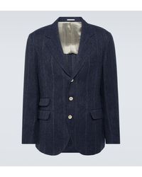 Brunello Cucinelli - Striped Linen, Silk And Wool Blazer - Lyst