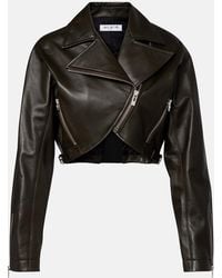 Alaïa - Cropped Leather Biker Jacket - Lyst