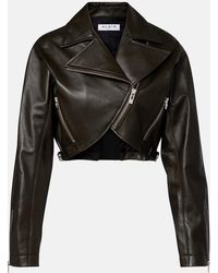 Alaïa - Cropped Leather Biker Jacket - Lyst