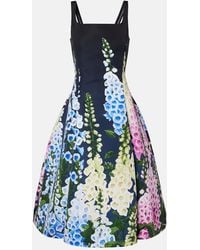 Oscar de la Renta - Foxglove-Printed Faille Midi Dress - Lyst