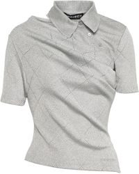 Metallic Womens Clothing Tops Short-sleeve tops Y Project Synthetic Knitted Short-sleeved Polo Top in Silver 