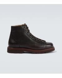 Brunello Cucinelli - Leather Lace-Up Boots - Lyst