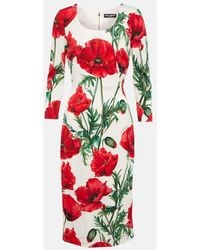 Dolce & Gabbana - Poppy-print Charmeuse Midi Dress - Lyst