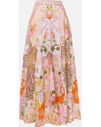 Camilla - Embellished Floral Linen Maxi Skirt - Lyst
