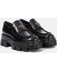 Prada - Monolith Logo-Plaque Patent-Leather Loafers - Lyst