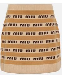 Miu Miu - Logo Intarsia Virgin Wool Miniskirt - Lyst