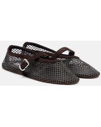 Alaïa - Embellished Fishnet Mary Jane Flats - Lyst