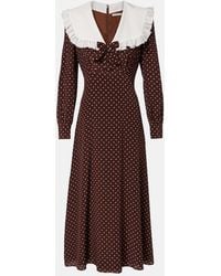 Alessandra Rich - Polka-Dot Ruffled Silk Midi Dress - Lyst