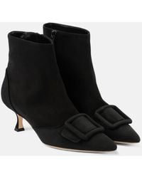 Manolo Blahnik - Ankle Boots Baylow 60 Aus Veloursleder - Lyst