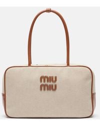 Miu Miu - Beau Leather-Trimmed Canvas Tote Bag - Lyst