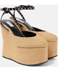 Alaïa - Leather-trimmed Raffia Wedge Sandals - Lyst