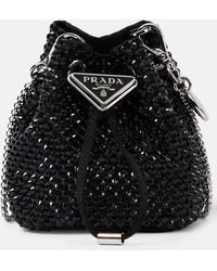 Prada - Bucket-Bag Mini aus Satin mit Kristallen - Lyst