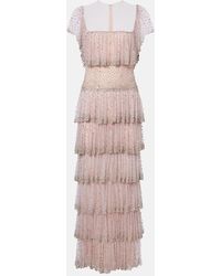 Costarellos - Abito Lungo A Balze Con Cristalli - Lyst