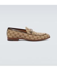 Gucci - Horsebit GG Canvas Leather-trimmed Loafers - Lyst