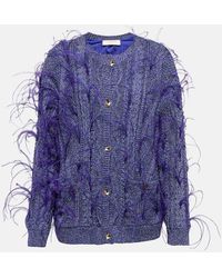 Valentino - Feather-trimmed Cable-knit Cardigan - Lyst
