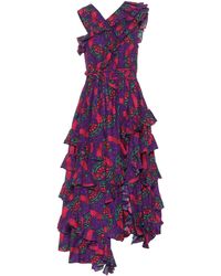 Ulla Johnson Imogen Asymmetrisches, Bedrucktes Midikleid Aus Baumwollpopeline Mit Rüschen - Lila