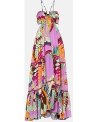 CAMILLA - Gathered Printed Silk Cutout Maxi Dress - Lyst
