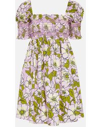 Tory Burch - Floral Smocked Cotton Minidress - Lyst
