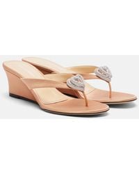 Mach & Mach - Double Heart Satin Wedge Thong Sandals - Lyst