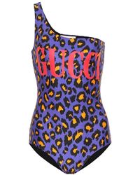Gucci Costume intero monospalla leopardato - Viola