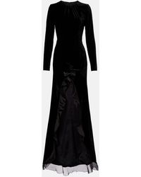 Alessandra Rich - Ruched Silk-Trimmed Asymmetric Velvet Gown - Lyst