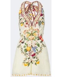 CAMILLA - Embellished Halterneck Linen Romper - Lyst