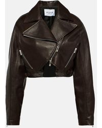 Alaïa - Cropped Leather Biker Jacket - Lyst