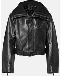 Victoria Beckham - Cropped Belted Leather Biker Jacket - Lyst