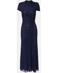 Self-Portrait - Draped Rhinestone Mesh Midi Dress - Lyst