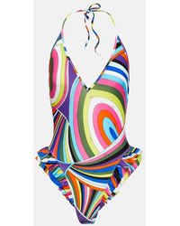 Emilio Pucci - Printed Halterneck Swimsuit - Lyst