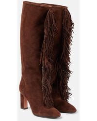 Aquazzura - Gytane 85 Fringed Suede Knee-High Boots - Lyst