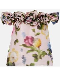 Carolina Herrera - Floral Off-Shoulder Linen And Silk Top - Lyst