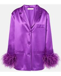 Valentino - Feather-Trimmed Silk Satin Shirt - Lyst