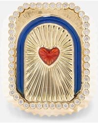 Marie Lichtenberg - Ring Heart Mini Scap aus 18kt Gelbgold mit Emaille und Diamanten - Lyst