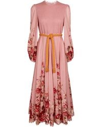 Zimmermann Cassia Floral Cotton Midi Dress - Pink