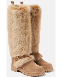Gianvito Rossi - Shearling-Trimmed Suede Knee-High Boots - Lyst