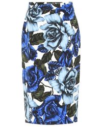 Prada Gonna midi a stampa in cotone - Blu