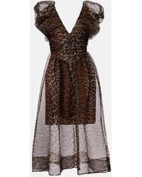 Ganni - Leopard-Print Organza Midi Dress - Lyst