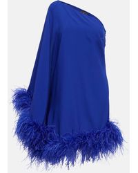 ‎Taller Marmo - Piccolo Ubud One-Shoulder Feather-Trimmed Crepe Mini Dress - Lyst