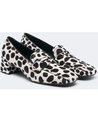 Prada - Cow-Print Calf Hair Penny Loafers - Lyst