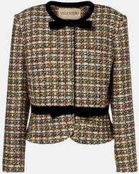 Valentino - Velvet-Trimmed Lame Tweed Jacket - Lyst