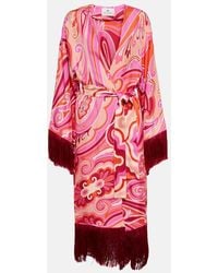 Etro - Fringed-trimmed Printed Silk Coat - Lyst