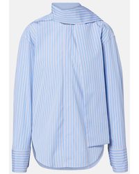 Plan C - Scarf-Detail Striped Cotton Shirt - Lyst