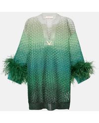 Valentino - Vgold Feather-trimmed Lame Minidress - Lyst